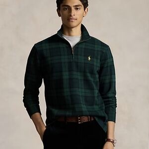 Polo Ralph Lauren Green Plaid Quarter-Zip Sweatshirt Mens Medium